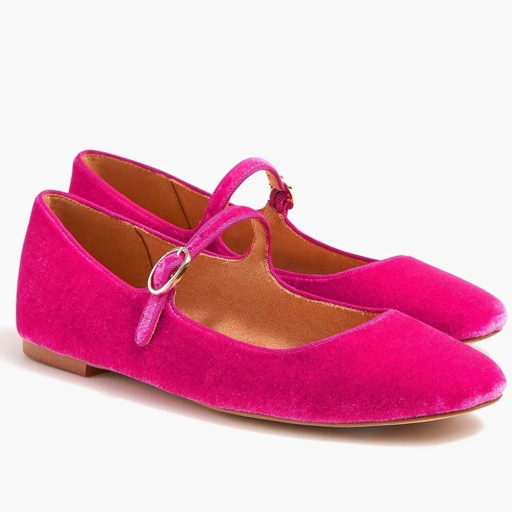 J.Crew Velvet Mary Jane Flat In Vibrant Fuchsia Pink Size 7